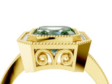 Yellow gold Fancy Green Asscher  Cut Halo Diamond Ring with Pavé Band and Milgrain Prong Setting_89