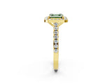 Yellow gold Fancy Green Asscher Cut Halo Diamond Ring with Pavé Band and Three-Prong Setting_2