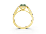 Yellow gold Fancy Green Asscher Cut Halo Diamond Ring with Pavé Band and Three-Prong Setting_3