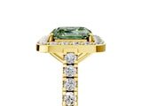Yellow gold Fancy Green Asscher Cut Halo Diamond Ring with Pavé Band and Three-Prong Setting_5