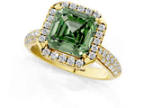 Yellow gold Fancy Green Asscher Cut Halo Diamond Ring with Pavé Band_1