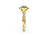 Yellow gold Fancy Green Asscher Cut Halo Diamond Ring with Pavé Band_2