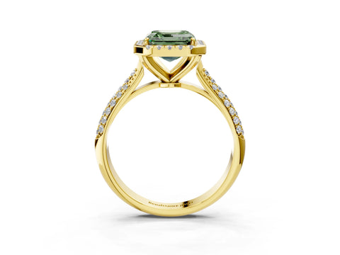 Yellow gold Fancy Green Asscher Cut Halo Diamond Ring with Pavé Band_3