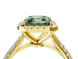 Yellow gold Fancy Green Asscher Cut Halo Diamond Ring with Pavé Band_4