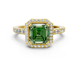 Yellow gold Fancy Green Asscher  Cut Halo Diamond Ring with Pave Band and Four-Prong Setting_17