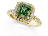 Yellow gold Fancy Green Asscher  Cut Halo Diamond Ring with Pave Band and Four-Prong Setting_18