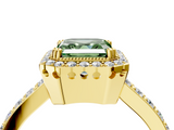 Yellow gold Fancy Green Asscher  Cut Halo Diamond Ring with Pave Band and Four-Prong Setting_21