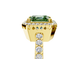 Yellow gold Fancy Green Asscher  Cut Halo Diamond Ring with Pave Band and Four-Prong Setting_22