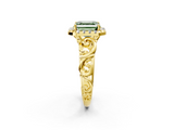 Yellow gold Fancy Green Asscher  Cut Halo Diamond Ring with Scrollwork Band and Four-Prong Setting_2