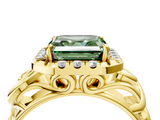 Yellow gold Fancy Green Asscher  Cut Halo Diamond Ring with Scrollwork Band and Four-Prong Setting_4