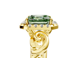 Yellow gold Fancy Green Asscher  Cut Halo Diamond Ring with Scrollwork Band and Four-Prong Setting_5