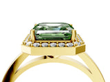 Yellow gold Fancy Green Asscher Cut Halo Diamond Ring with Solitaire Band and Prong Setting_4