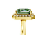 Yellow gold Fancy Green Asscher Cut Halo Diamond Ring with Solitaire Band and Prong Setting_5