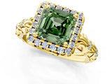 Yellow gold Fancy Green Asscher Cut Halo Diamond Solitaire with Filigree Band and Four-Prong Setting_1
