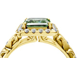 Yellow gold Fancy Green Asscher Cut Halo Diamond Solitaire with Filigree Band and Four-Prong Setting_4