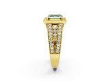 Yellow gold Fancy Green Asscher Cut Halo Diamond Split Shank Ring with Prong Setting_2