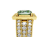 Yellow gold Fancy Green Asscher Cut Halo Diamond Split Shank Ring with Prong Setting_5