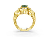 Yellow gold Fancy Green Asscher Cut Halo Milgrain Diamond Engagement Ring with Leaf Band and Four-Prong Setting_3