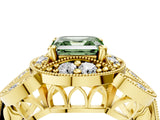 Yellow gold Fancy Green Asscher Cut Halo Milgrain Diamond Engagement Ring with Leaf Band and Four-Prong Setting_4