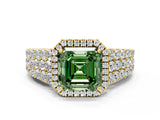 Yellow gold Fancy Green Asscher Cut Halo Pavé Diamond Engagement Ring with Split Shank and Four-Prong Setting_3