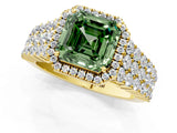 Yellow gold Fancy Green Asscher Cut Halo Pavé Diamond Engagement Ring with Split Shank and Four-Prong Setting_4