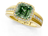 Yellow gold Fancy Green Asscher  Cut Halo Pave Band Four-Prong Ring_30