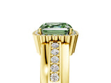 Yellow gold Fancy Green Asscher  Cut Halo Pave Band Four-Prong Ring_34