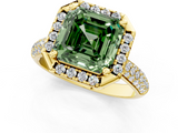 Yellow gold Fancy Green Asscher  Cut Halo Pave Band Four-Prong Setting Ring_1