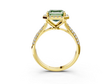 Yellow gold Fancy Green Asscher  Cut Halo Pave Band Four-Prong Setting Ring_3