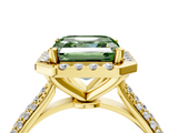 Yellow gold Fancy Green Asscher  Cut Halo Pave Band Four-Prong Setting Ring_4