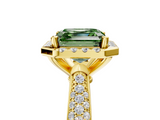 Yellow gold Fancy Green Asscher  Cut Halo Pave Band Four-Prong Setting Ring_5