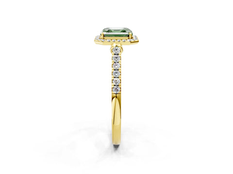 Yellow gold Fancy Green Asscher Cut Halo Pave Diamond Engagement Ring with Four-Prong Setting_2