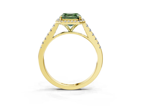 Yellow gold Fancy Green Asscher Cut Halo Pave Diamond Engagement Ring with Four-Prong Setting_3