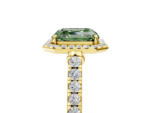 Yellow gold Fancy Green Asscher Cut Halo Pave Diamond Engagement Ring with Four-Prong Setting_5