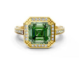 Yellow gold Fancy Green Asscher  Cut Halo Pave Split Shank Prong Setting Ring_49