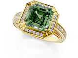 Yellow gold Fancy Green Asscher  Cut Halo Pave Split Shank Prong Setting Ring_50