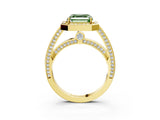 Yellow gold Fancy Green Asscher  Cut Halo Pave Split Shank Prong Setting Ring_52