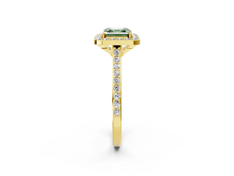 Yellow gold Fancy Green Asscher Cut Halo Round Diamond Pavé Band with Four-Prong Setting_5