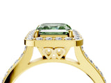 Yellow gold Fancy Green Asscher Cut Halo Round Diamond Pavé Band with Four-Prong Setting_7