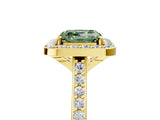 Yellow gold Fancy Green Asscher Cut Halo Round Diamond Pavé Band with Four-Prong Setting_8