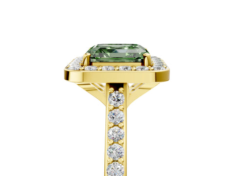 Yellow gold Fancy Green Asscher Cut Halo Round Diamond Pavé Band with Four-Prong Setting_8