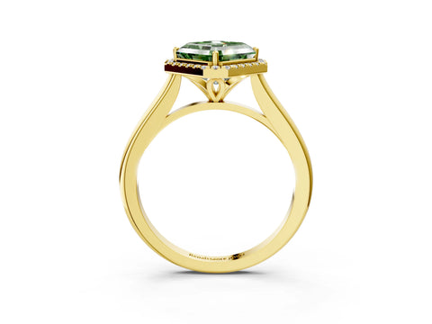 Yellow gold Fancy Green Asscher Cut Halo Round Diamond Solitaire Engagement Ring with Pave Band and Four-Prong Setting_15