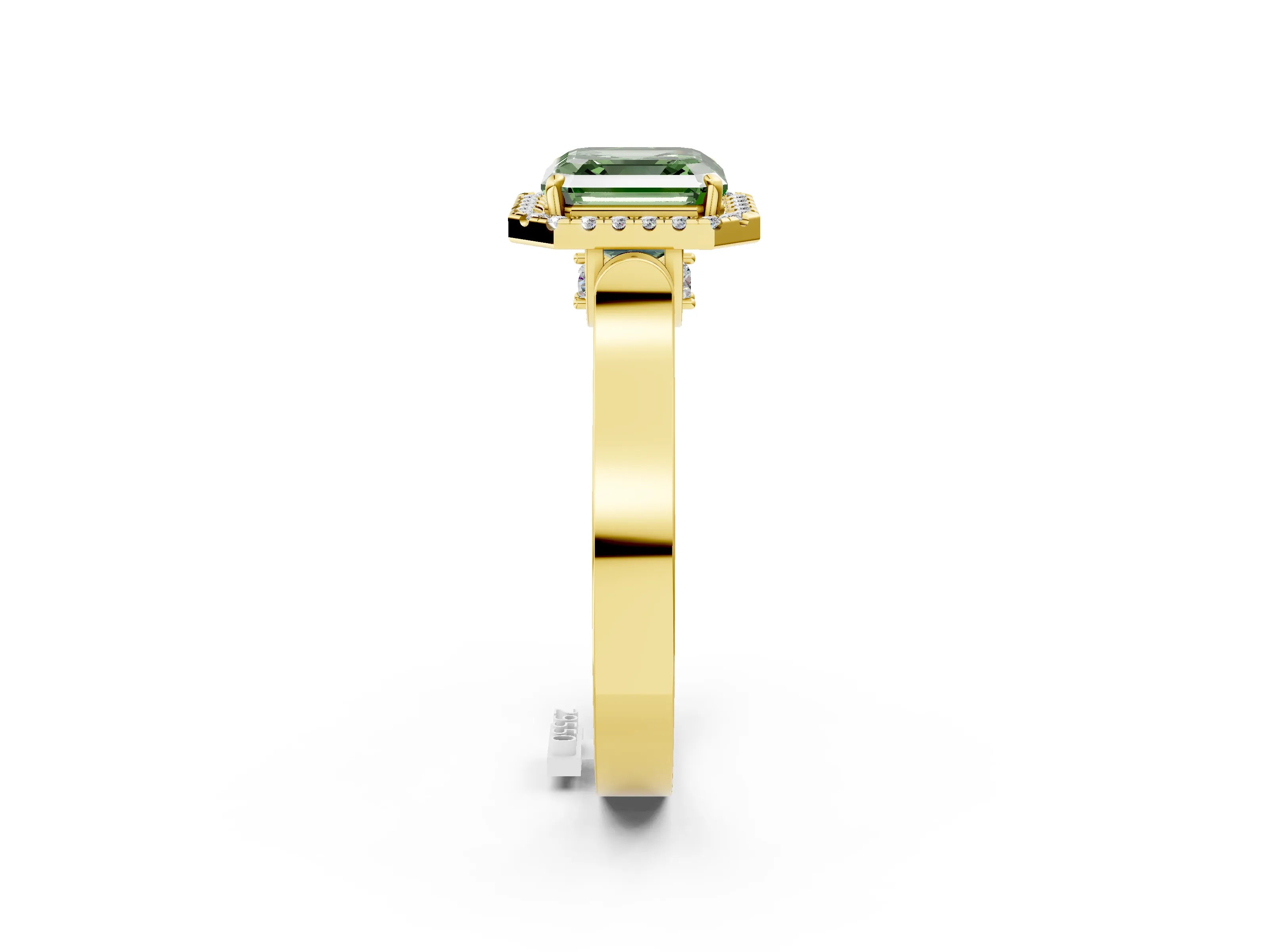 Yellow gold Fancy Green Asscher Cut Halo Round Diamond Twist Band with Four-Prong Setting_2
