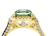 Yellow gold Fancy Green Asscher Cut Halo Round Diamond Twist Band with Four-Prong Setting_4