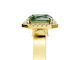 Yellow gold Fancy Green Asscher Cut Halo Round Diamond Twist Band with Four-Prong Setting_5
