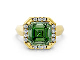 Yellow gold Fancy Green Asscher  Cut Halo Solitaire Engagement Ring with Square Band and Four-Prong Setting_78