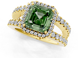 Yellow gold Fancy Green Asscher  Cut Halo Split Shank Diamond Ring with Four-Prong Setting_1
