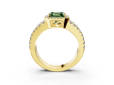 Yellow gold Fancy Green Asscher  Cut Halo Split Shank Diamond Ring with Four-Prong Setting_3
