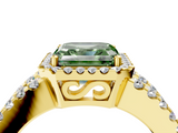 Yellow gold Fancy Green Asscher  Cut Halo Split Shank Diamond Ring with Four-Prong Setting_4