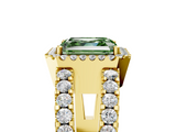 Yellow gold Fancy Green Asscher  Cut Halo Split Shank Diamond Ring with Four-Prong Setting_5